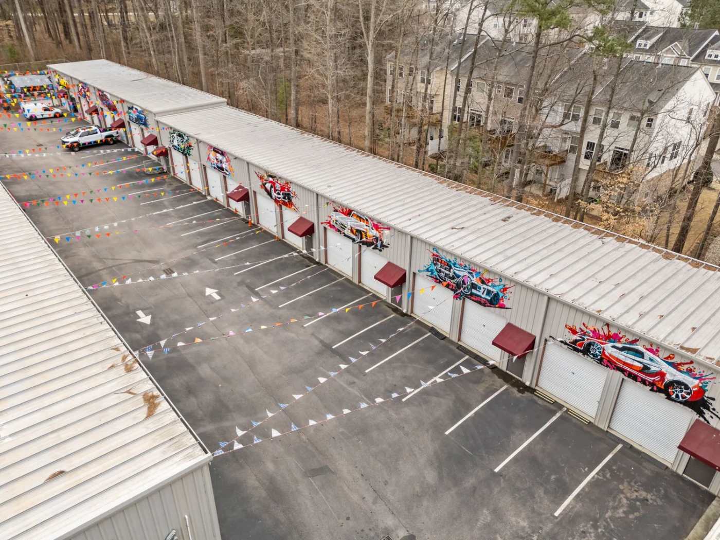 Aerial view of the Carolina Exotic Car Club campus on Glen Royal Road, Raleigh